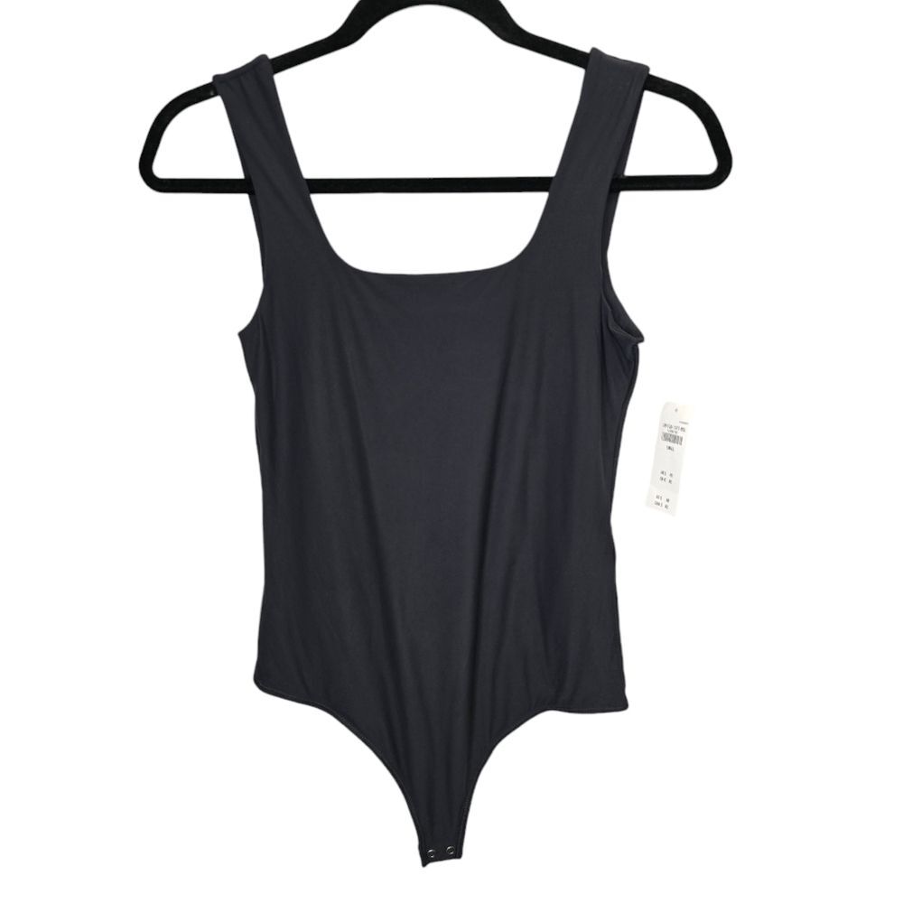 NWT Abercrombie & Fitch Soft Matte Seamless Squareneck Charcoal Black Bodysuit S